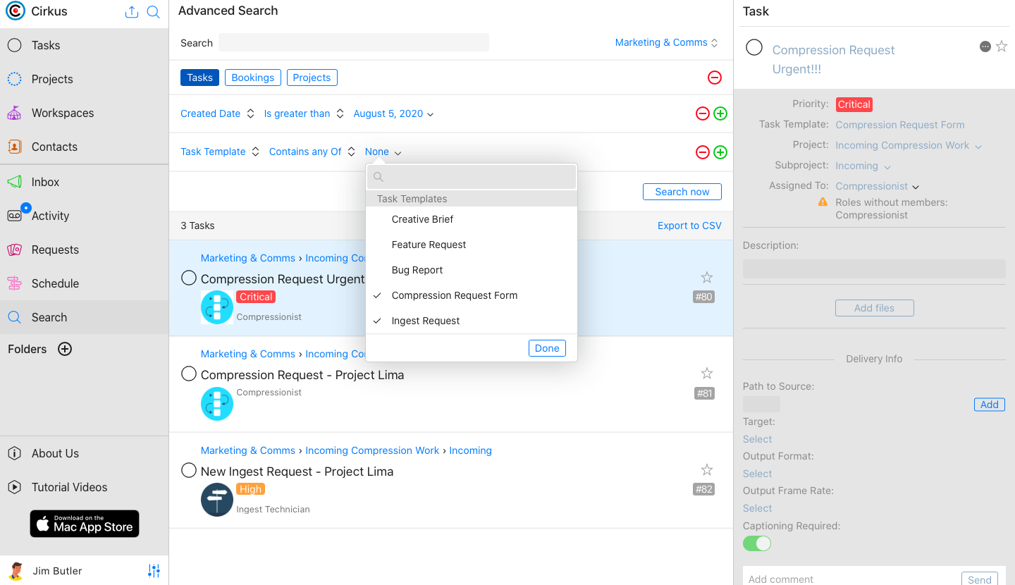 Advanced Search by task template