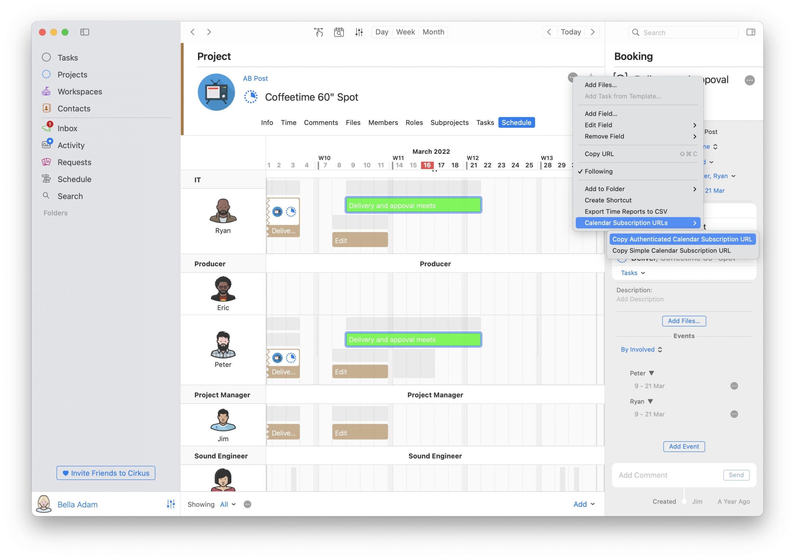 project calendar subscription