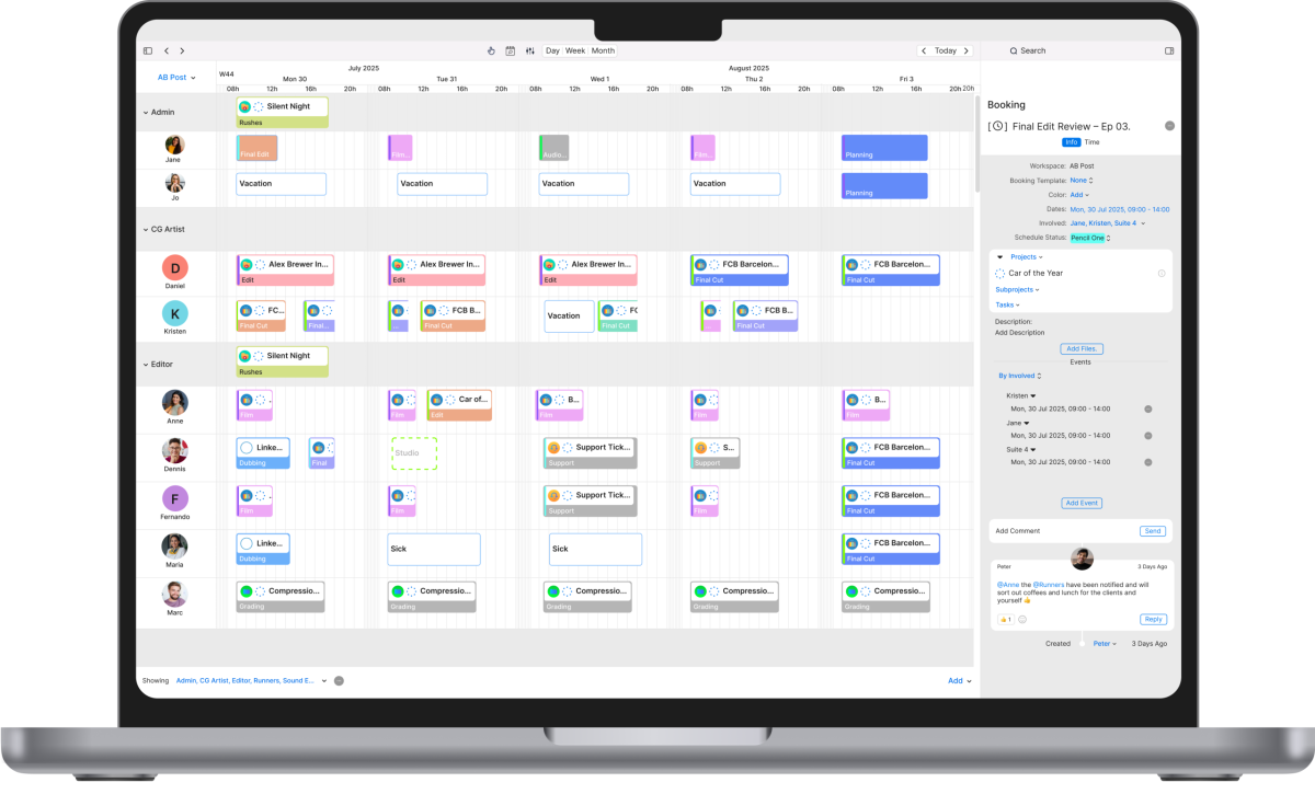 shedule for post production tracking tool Cirkus